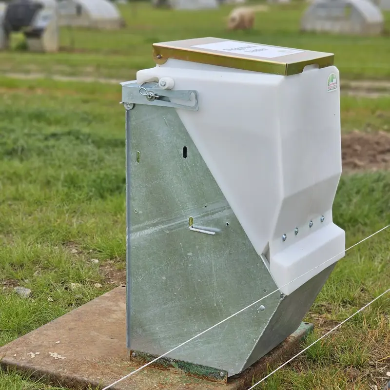 Piggyback feeder on a metal farrow feeder